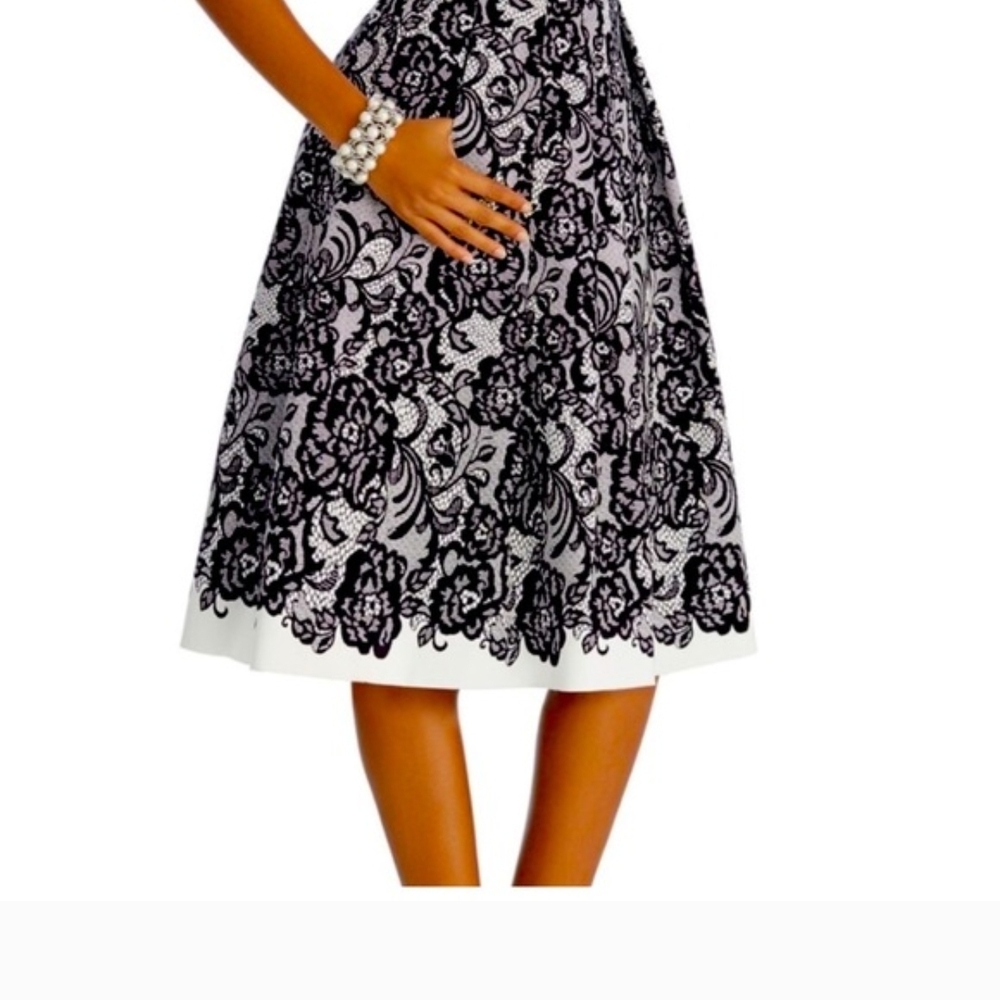 White House Black Market Black Floral Lace A-Line Skirt